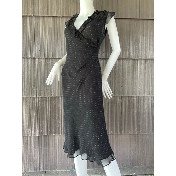 🔥Vintage Y2K Express 100% Silk Polka Dot Faux Wrap Classic Feminine Dress 5/6 - Picture 3 of 16